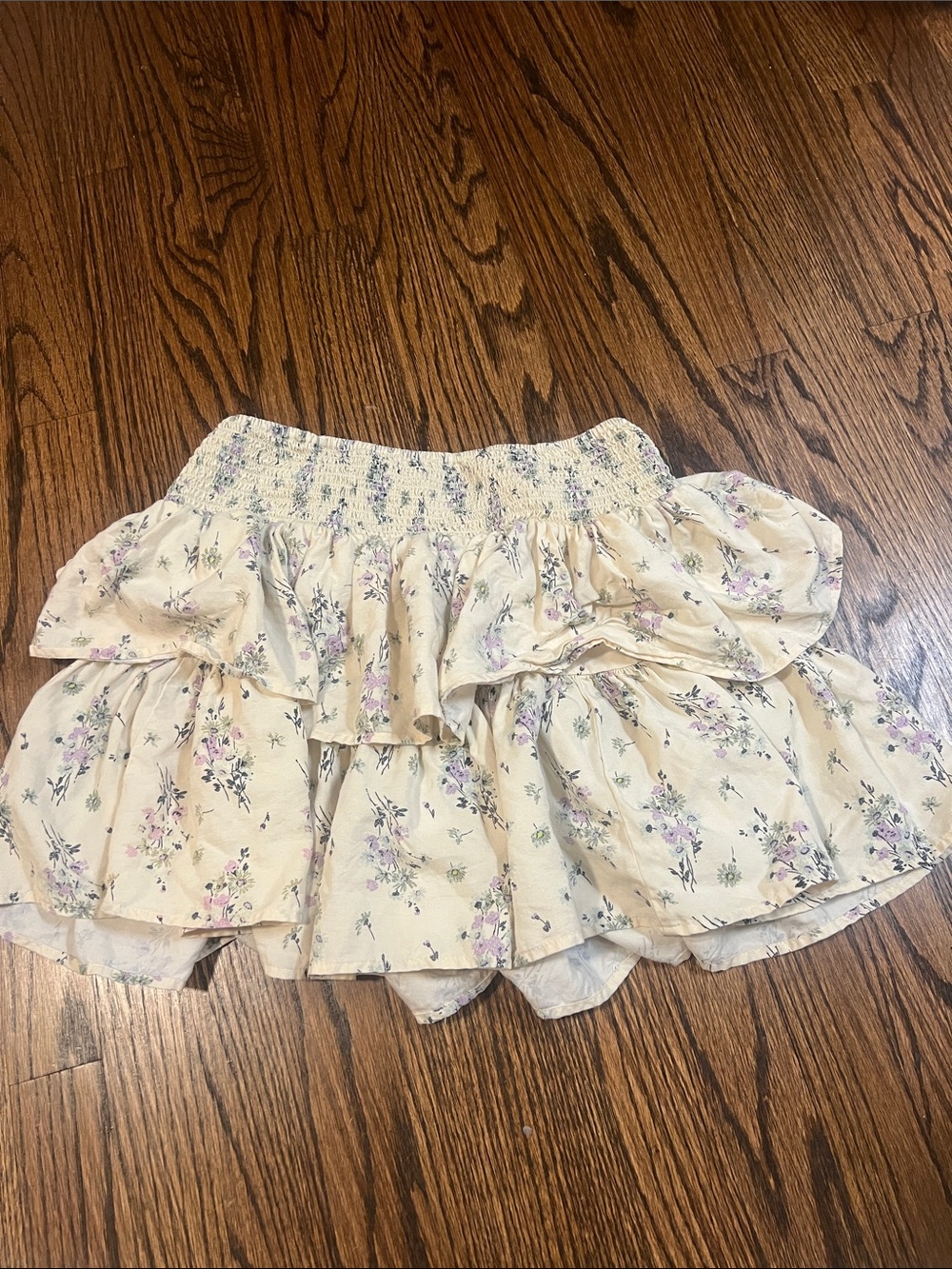 Aerie Floral Tiered Ruffle Mini Skirt in Cream